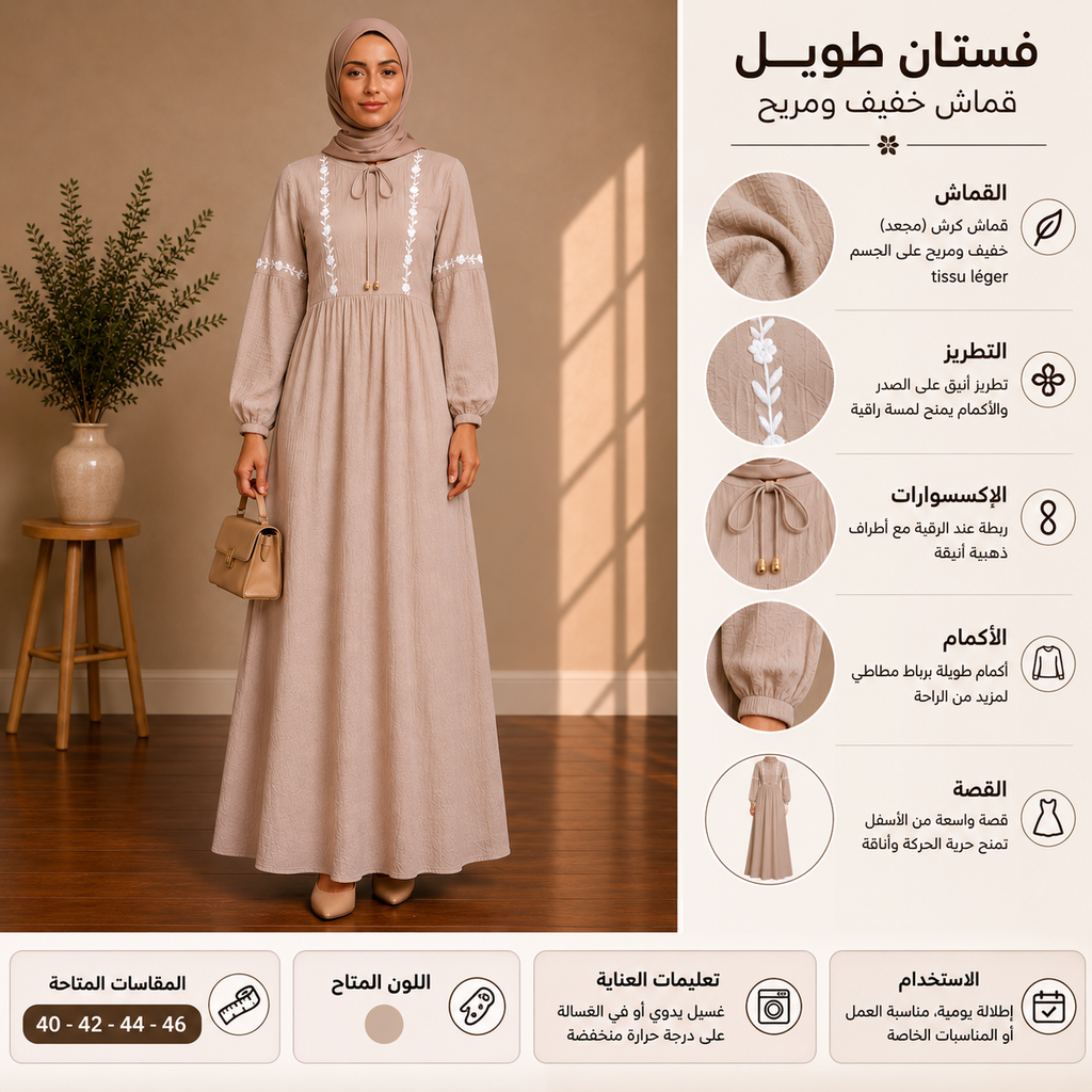 فستان طويل أنيق للمرأة المحجبة | Robe Longue Élégante