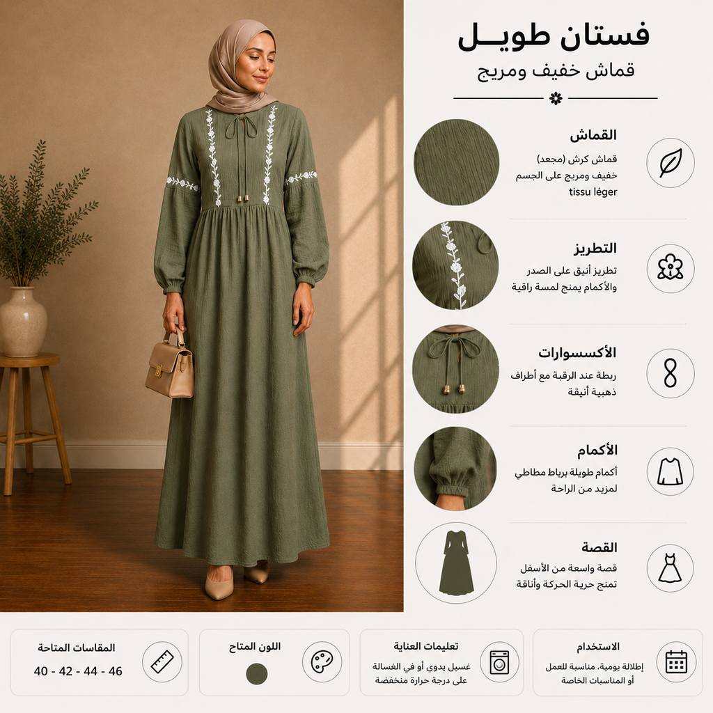 فستان طويل أنيق للمرأة المحجبة | Robe Longue Élégante
