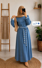 ROBE ÉLÉGANCE FLEURIE – DILA MODE tissu /قماش : slap / سلاب