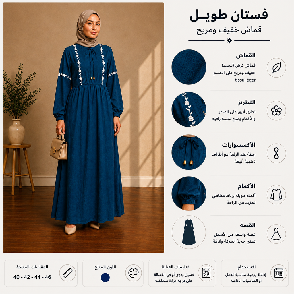 فستان طويل أنيق للمرأة المحجبة | Robe Longue Élégante
