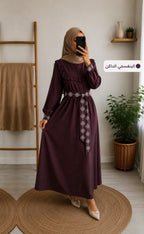 ROBE ÉLÉGANCE FLEURIE – DILA MODE tissu /قماش : slap / سلاب